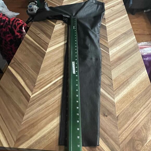 Alice + Olivia Pants Front‎ Zip Lamb Skin Leggings Sz 10 Black Elastic Waist NEW - Picture 5 of 11